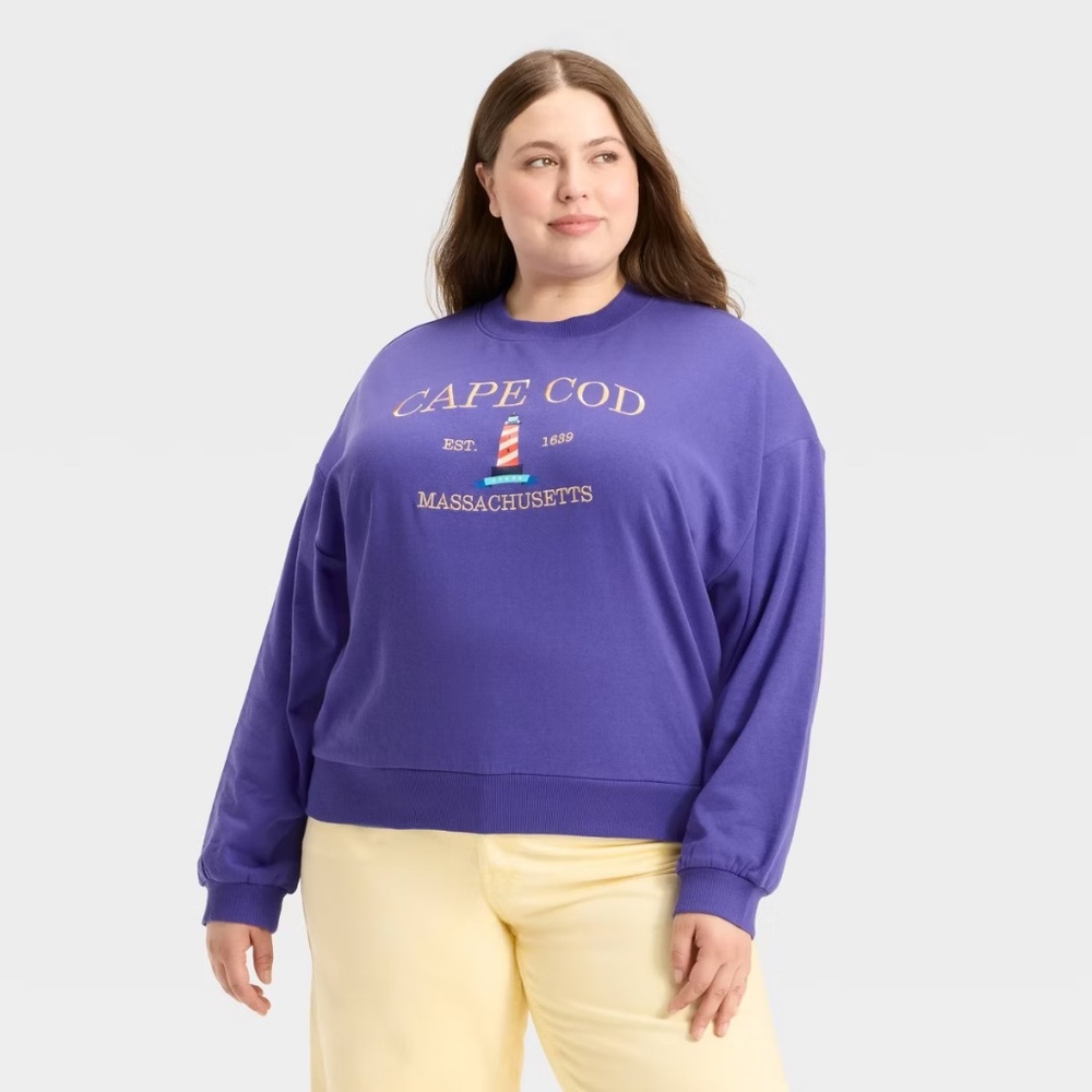 Brand New Cape Cod Graphic Sweatshirt - Purple Oversized Embroidered Print - Picture 6 of 8